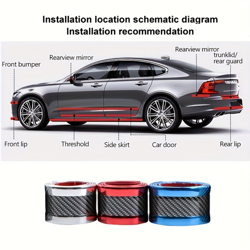 Car Door Guard Scratch Protector 2pcs Carbon Fiber Design - Anti-Scratch Strip for Rearview Mirror & Bumper, Universal Fit in Blue Red Gray