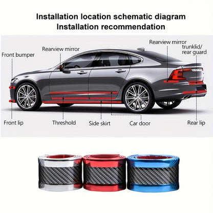 Car Door Guard Scratch Protector 2pcs Carbon Fiber Design - Anti-Scratch Strip for Rearview Mirror & Bumper, Universal Fit in Blue Red Gray