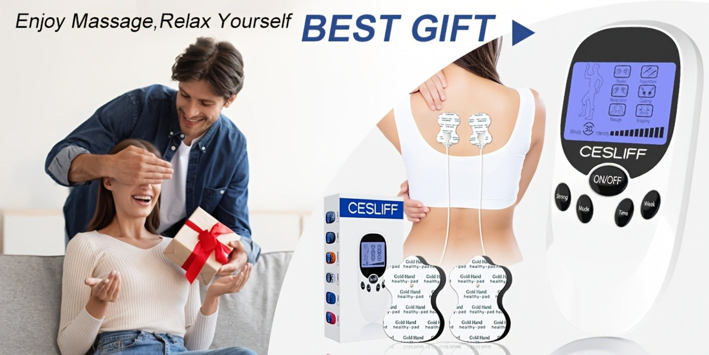 TENS EMS Dual Channel Muscle Stimulator Massager – 8 Electrodes for Back, Shoulder & Knee Pain Relief, Muscle Recovery, Portable Electric Pulse Therapy Device