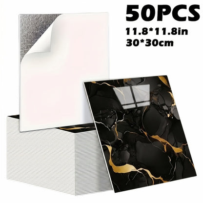 Peel and Stick Wall Tiles 50/100pcs - Waterproof PVC Marble Self-Adhesive Vinyl Panels for Bathroom Shower Kitchen Living Room TV Backdrop, Modern Wall Decor Easy Installation No Grout Required