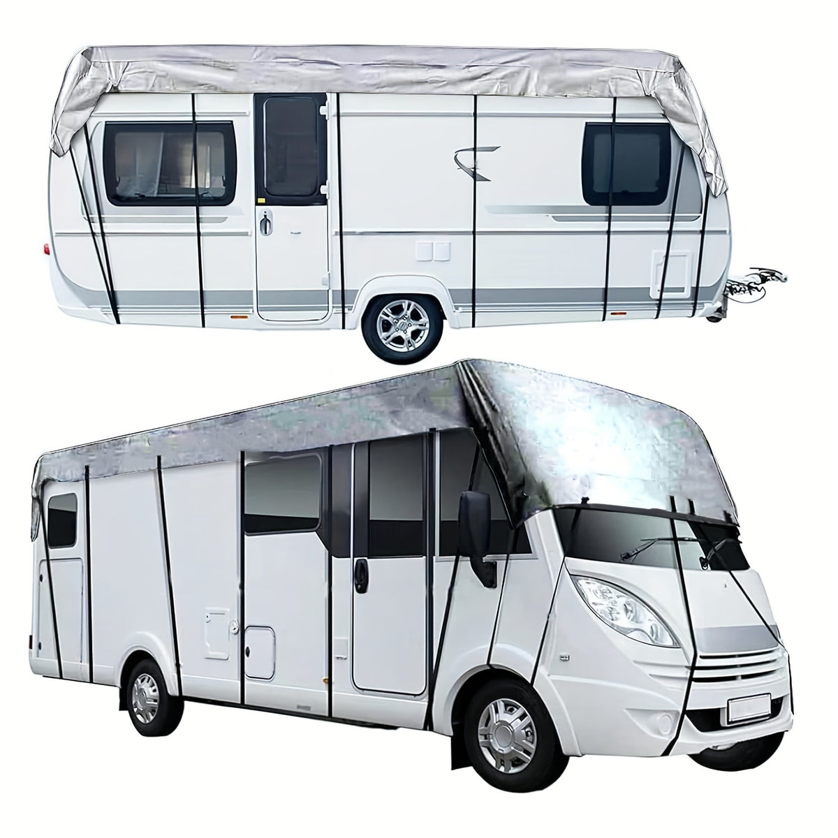 Patio/Outdoor RV Cover, Anti-falling Leaves, Sunshade & Heavy Duty Waterproof Oxford Fabric for Motorhome/Caravan Protection, Foldable, Easy to Installation, RV & Trailer Cover