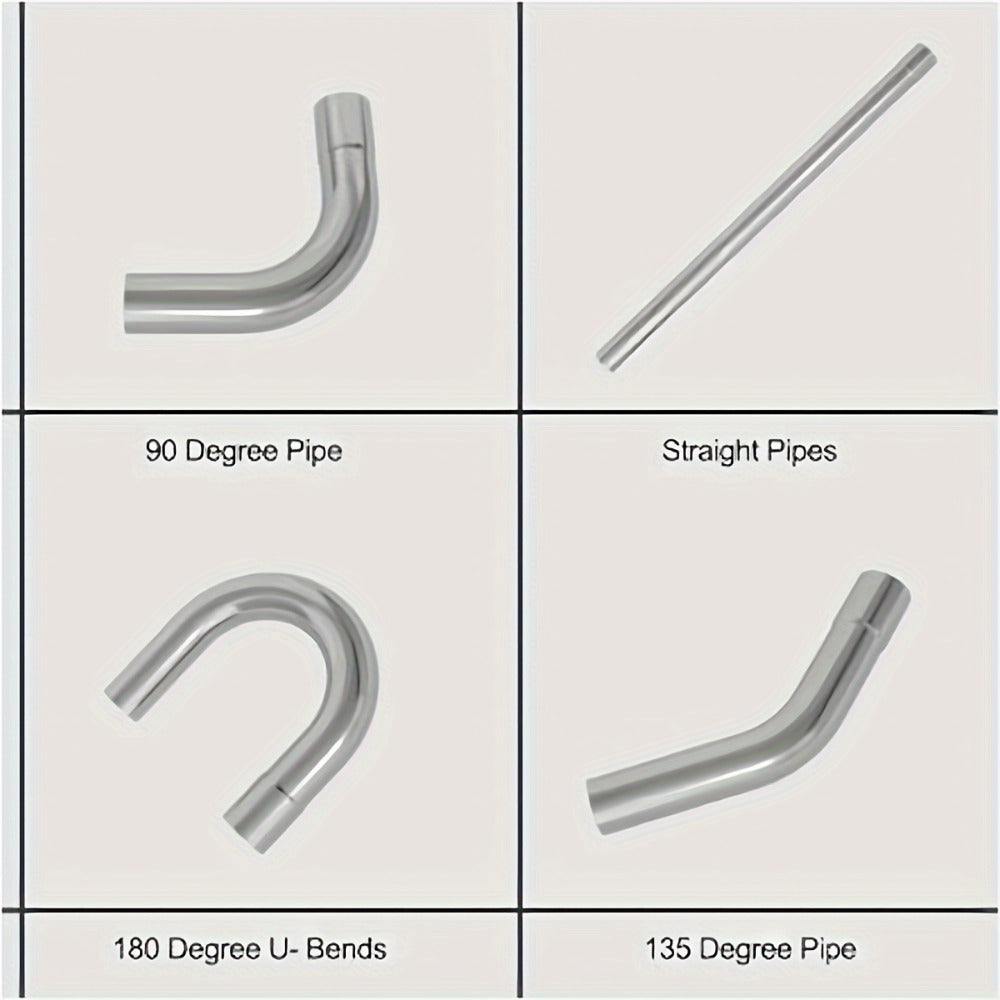 2.5 Inch Exhaust Pipe Kit Mandrel Bend - 8pcs Universal Mild Steel 16 Gauge Tubing with 90° 45° U-Bend & Straight Pipes for Custom Exhaust Fabrication
