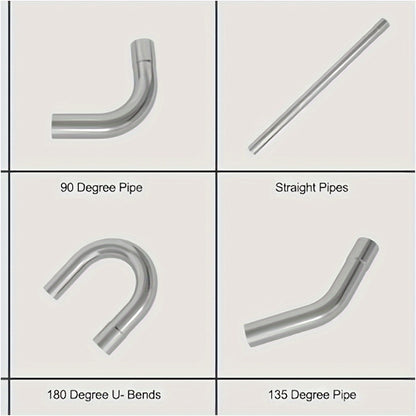 2.5 Inch Exhaust Pipe Kit Mandrel Bend - 8pcs Universal Mild Steel 16 Gauge Tubing with 90° 45° U-Bend & Straight Pipes for Custom Exhaust Fabrication
