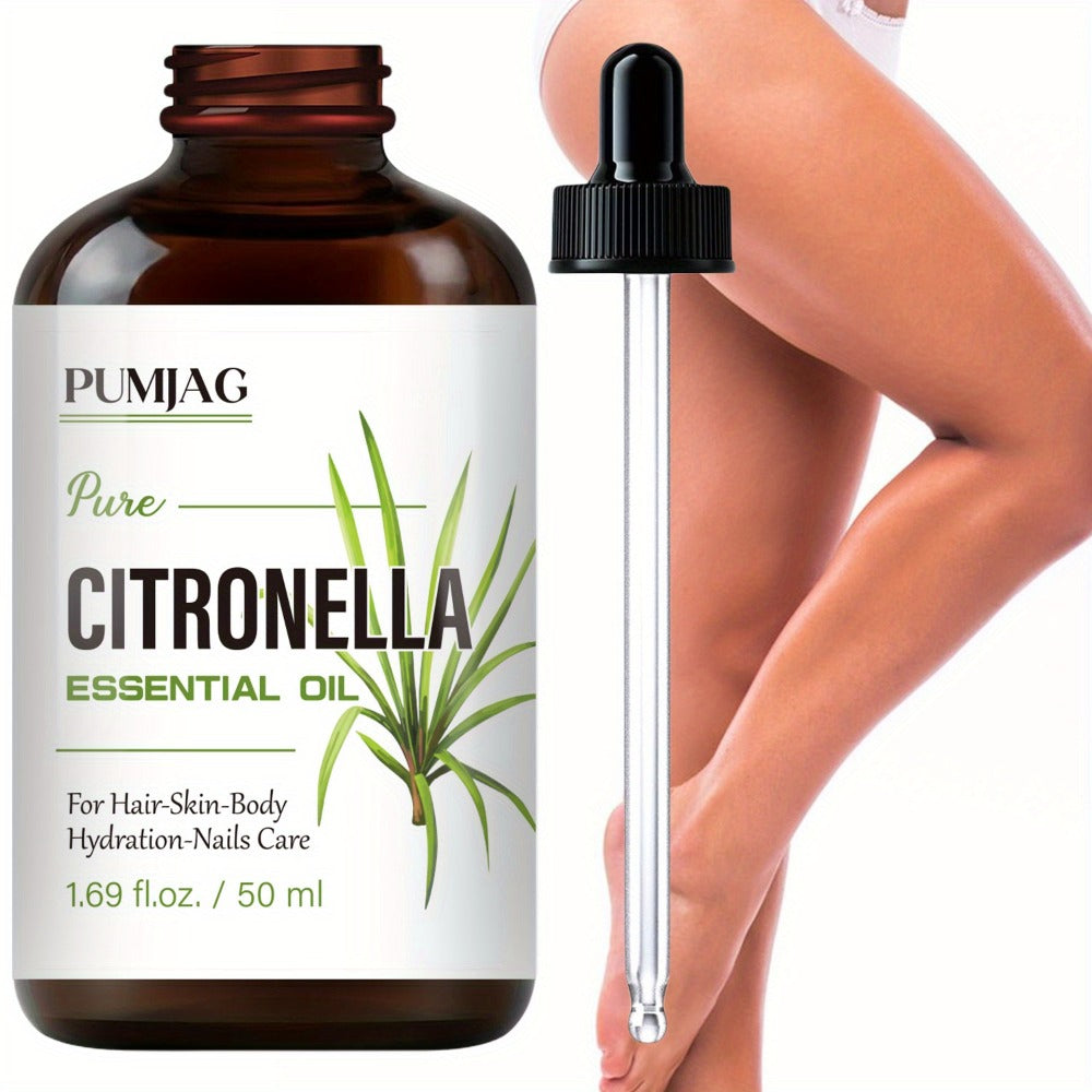 Citronella Essential Oil 50ml Pure Hydrating Body Massage Oil with Dropper - Non-Alcoholic Moisturizing Oil for Face Hair Nails Dry Skin All Skin Types Adults Daily Care