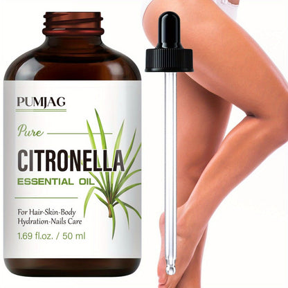 Citronella Essential Oil 50ml Pure Hydrating Body Massage Oil with Dropper - Non-Alcoholic Moisturizing Oil for Face Hair Nails Dry Skin All Skin Types Adults Daily Care