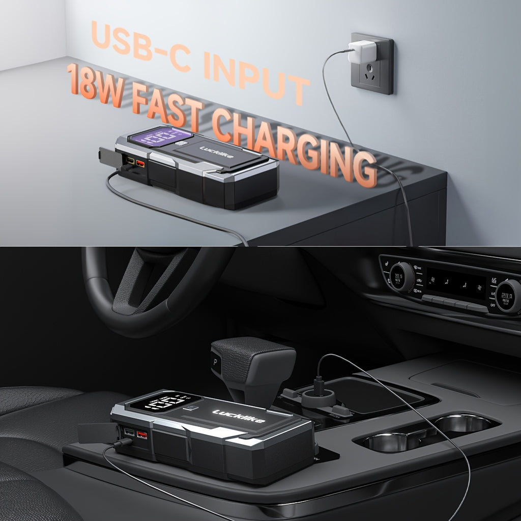 5000A Portable Car Battery Jump Starter And 12V Car Battery Charger - Lucklike Battery Pack for 2.11gal Gas/1.85gal Diesel Engines, Jump Box with Quick Charge, Intelligent Jumper Cables, LED Light, And High-Capacity Power Bank