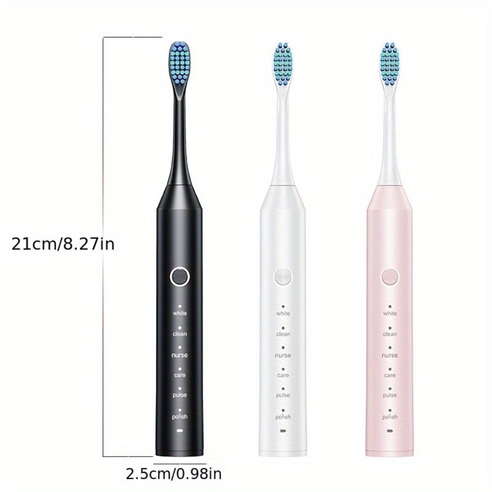 Rechargeable Toothbrush – 6 Cleaning Modes, 500mAh Lithium Battery, USB Charging, Soft Bristles, 4 or 8 Brush Heads, Black White Pink Electric Toothbrush for Adults Deep Clean & Whitening
