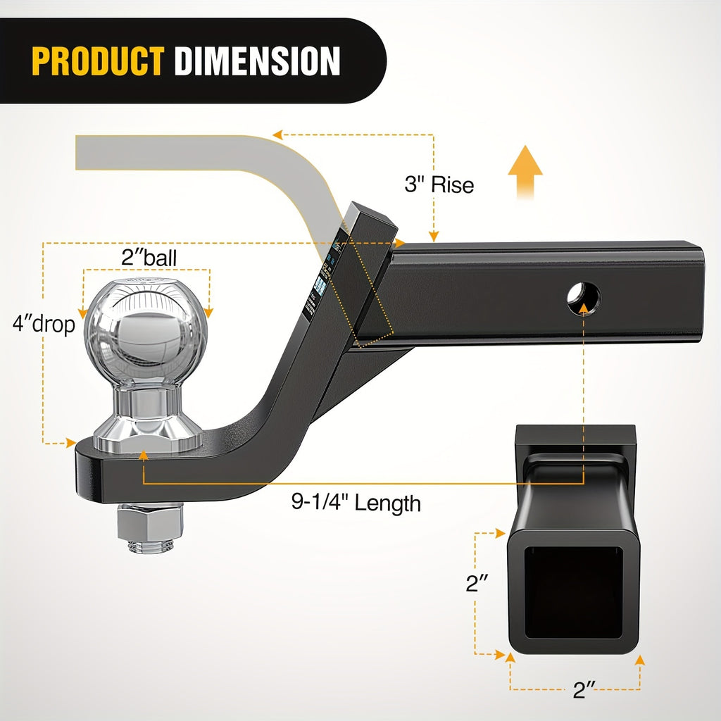 Trailer Hitch Mount with 2In Ball And 5/8In Hitch Pin, Solid Steel Trailer Hitch Ball Fits 2 Inch Receiver, 4-Inch Drop, 7500Lbs Capacity Ball Hitch, Black