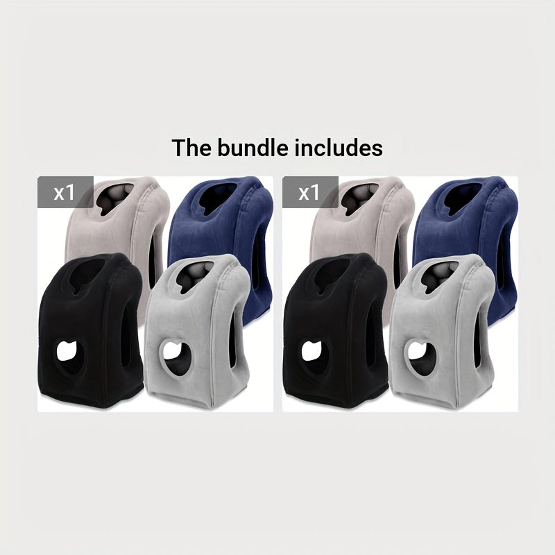 [Inflatable Travel Pillow] 1pc Inflatable Travel Pillow with Patented Valve Design - Adjustable Neck & Head Support, Lightweight & Medium-Firm Ergonomic Air Pillow for Long Haul Flights, Cars, Buses, Trains, Office Napping (Mixed Colors)