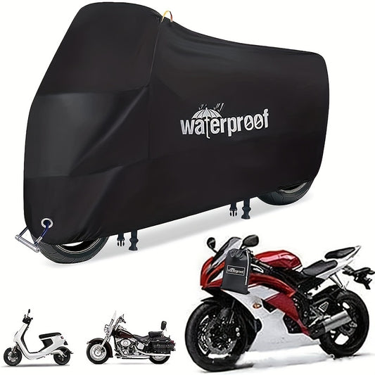 Motorcycle Covers, Heavy Duty 210D Waterproof UV Protective Tear Proof Motorbike Cover with Safety Cloth Lock Holes Design