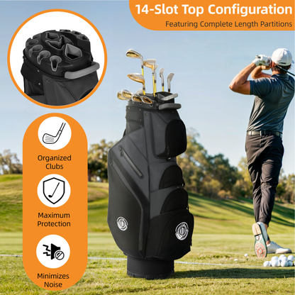 Golf Cart Bag 14-Way Full Length Dividers Protect Clubs 8 Zippered Pockets Cooler Pocket Valuables Pocket Ergonomic Shoulder Straps Rain Cover Water Repellant Unisex Professional Golf Bag Multiple Colors