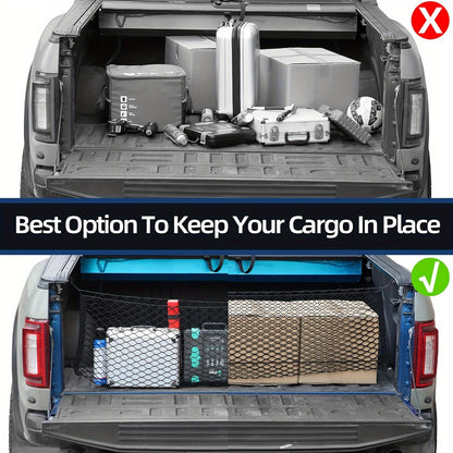 Truck Bed Cargo Net Elastic Mesh Organizer with Hooks Heavy Duty Bungee Net for Pickup Truck Bed Cargo Management Grocery Storage Secure Haul