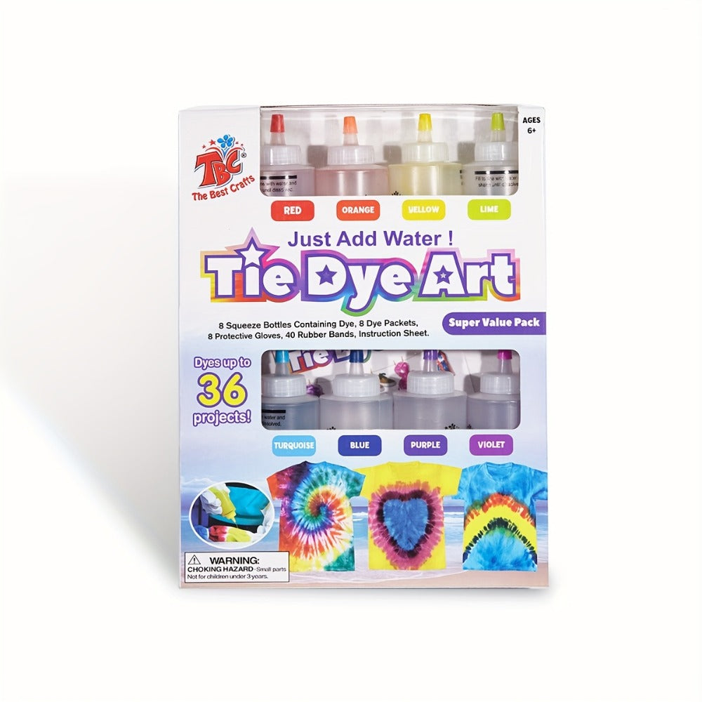 8-Color Tie Dye Kit for Kids & Adults – All-in-One DIY Fabric Dye Set with Squeeze Bottles Gloves Rubber Bands & Refill Packs, Tie-Dye Party Activity Gift 36+ Projects