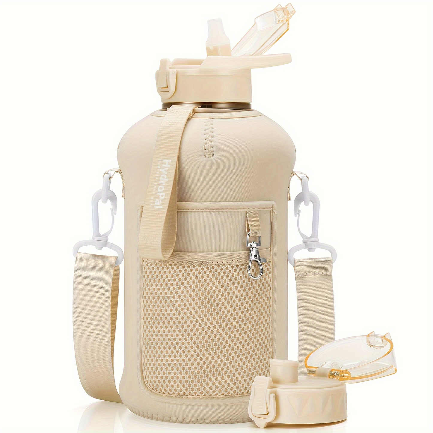 74oz Half Gallon Water Bottle with Storage Sleeve & 2 Lids - BPA-Free Large Sports Water Jug with Straw Lid, Chug Lid & Carry Strap, Big Gym Water Bottle with Handle for Daily Hydration