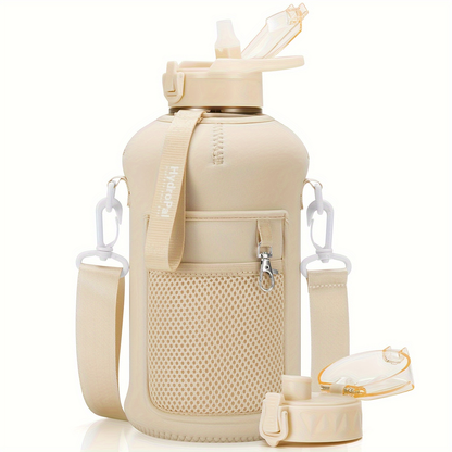 74oz Half Gallon Water Bottle with Storage Sleeve & 2 Lids - BPA-Free Large Sports Water Jug with Straw Lid, Chug Lid & Carry Strap, Big Gym Water Bottle with Handle for Daily Hydration