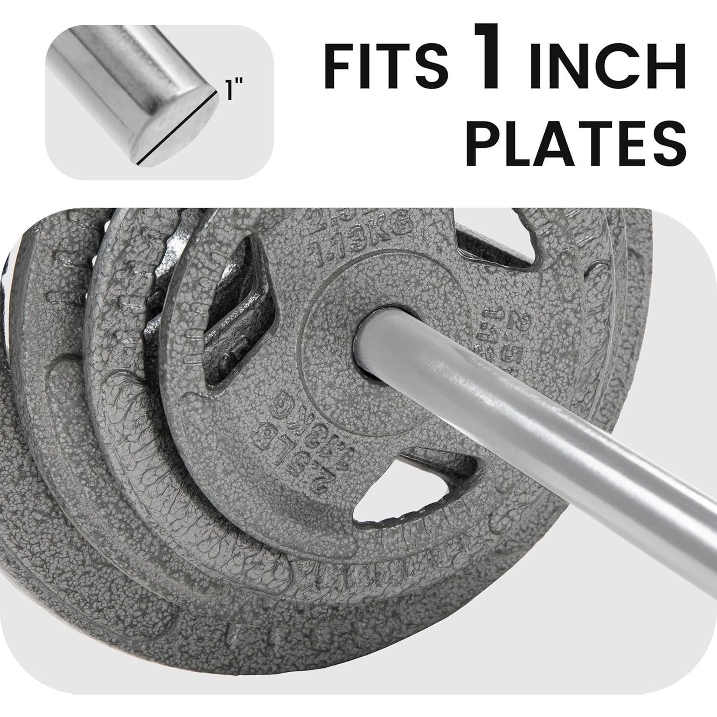 Standard Barbell 5FT – Solid Steel 1-Inch Bar, 300 LB Capacity, Chrome & Black Finish, Multi-Grip Knurling for Home Gym Strength Training