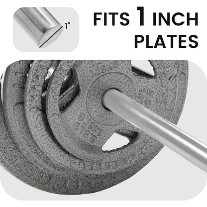 Standard Barbell 5FT – Solid Steel 1-Inch Bar, 300 LB Capacity, Chrome & Black Finish, Multi-Grip Knurling for Home Gym Strength Training