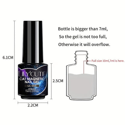 Cat Eye Gel Nail Polish Magnetic 8pcs Aurora Glitter Black Crystal Semi-Permanent — 3D Light-Shifting Nail Art Gel No Base Color Required 0.24oz LED UV Salon Home Manicure