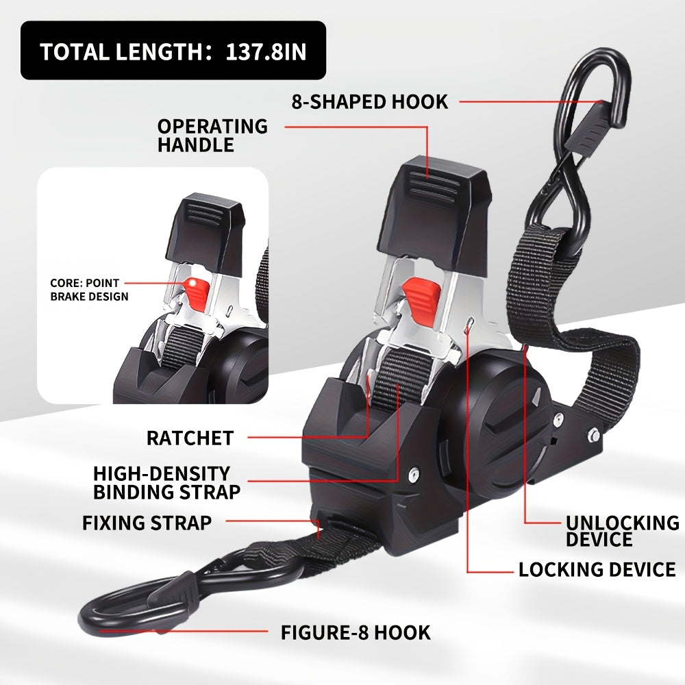 Automatic Retractable Ratchet Strap, Speed Control for Retrieval, Available in 2 Specifications, Hook Lock And Storage Bag for Securing Goods, Motorcycle Transportation And Towing, The Best Gift Choice for Christmas And Festive Occasions