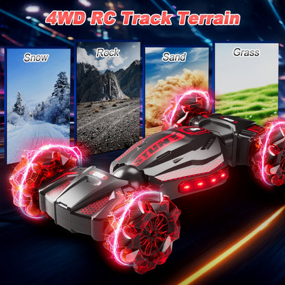 RC Stunt Car 1:24 Scale 8WD Dual Remote Control for Kids Boys Girls – 2.4GHz 28KM/H Crash-Resistant Race Car All-Terrain Tires LED Lights Two Player Birthday Christmas Holiday Gift Red Blue