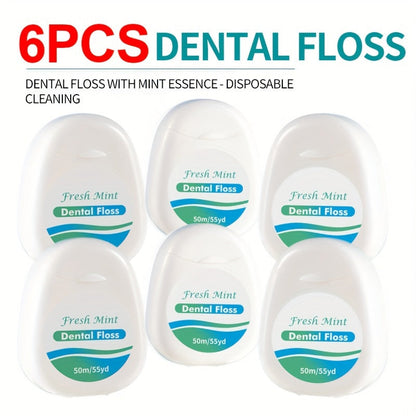 Dental Floss Picks 6pcs Mint Flavor - Plaque Remover Interdental Cleaner Oral Care Floss Sticks Fine Thread Teeth Cleaning Tool Intertooth Flossers