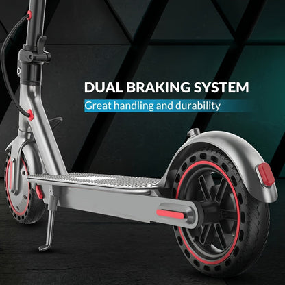 Electric Scooter for Adults 350W Motor 19 MPH 21-Mile Range Foldable Commuter Scooter 8.5 Inch Solid Tires APP Control Dual Brake LED Lights Portable