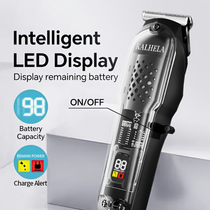 Retro Transparent Hair Clippers for Men – Electric Trimmer with LCD Display, USB Rechargeable Beard Clipper for Pompadour Fade Styles, Cordless Home Barber Tool, Red Black Blue