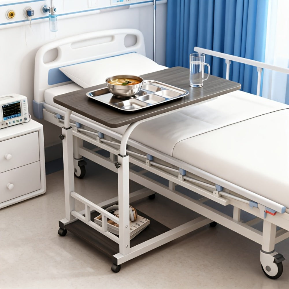 Bedside Table with Wheels Adjustable Height – Multi-Style Nursing Care Table for Elderly & Patients | Single & 3-Tier Rolling Overbed Dining Table, Home Medical Convalescent Furniture, 13 Styles