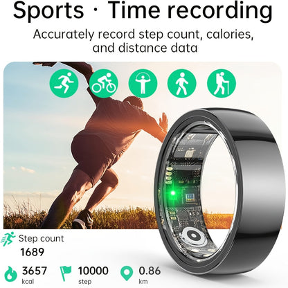 Smart Ring Health Fitness Tracker - Sleep Monitor Heart Rate Temperature Blood Pressure Pedometer Calorie Menstrual Cycle Tracker, Bluetooth 5.0 Compatible with iPhone Android, No Subscription Fee