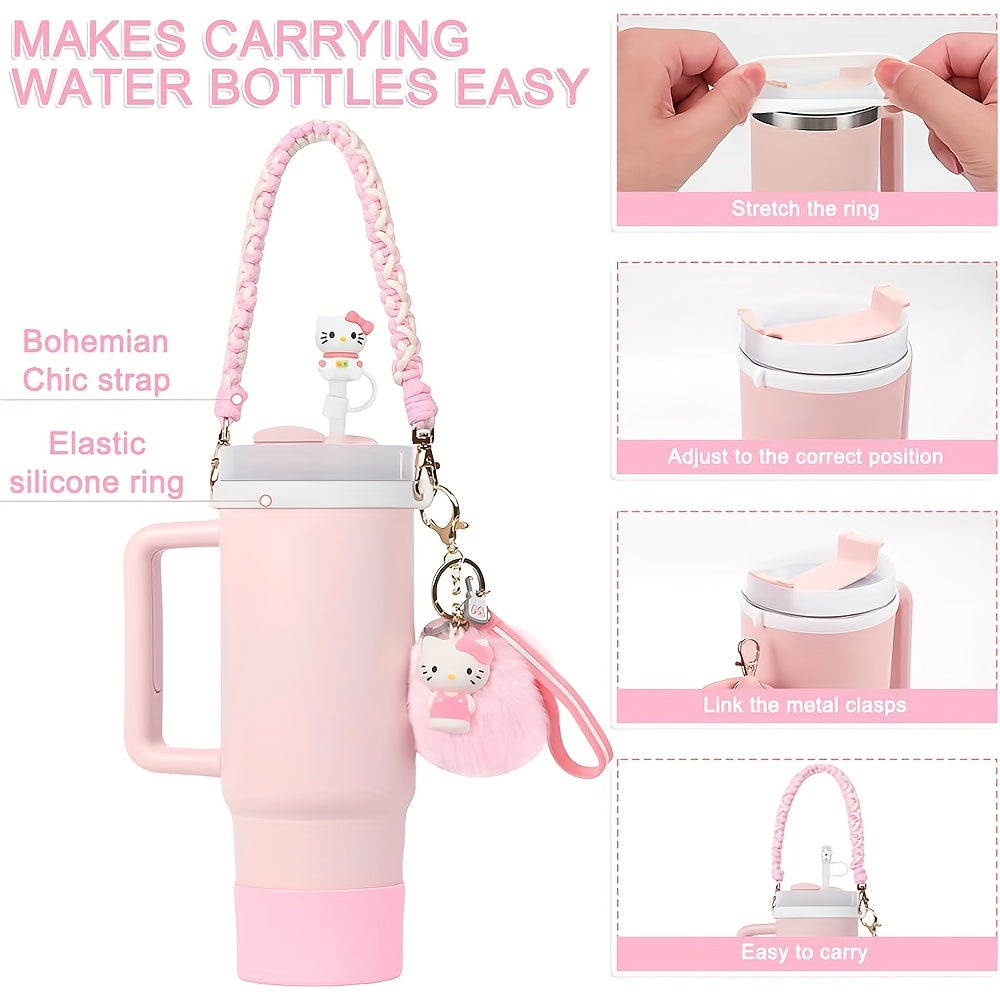 Kawaii Sanrio Tumbler Accessories Cup Sleeve & Silicone Boot Set - Compatible with 30 & 40 oz Tumblers, Hello Kitty Kuromi Cinnamoroll Melody Foam Handle Strap, Cute Cartoon Water Bottle Accessories