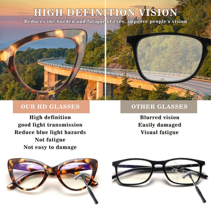 Cat Eye Reading Glasses 4 Pack Women Blue Light Blocking – Leopard Print Gradient Stylish Frames, Spring Hinges, Computer Readers for All Face Shapes, Multiple Magnification Strengths