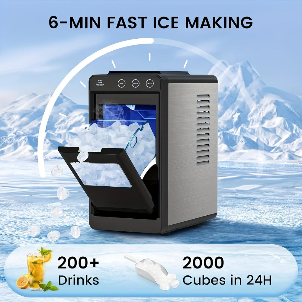 Portable Ice Machine – 28 Lbs/24Hrs, 8 Ice Cubes in 6 Mins, Self-Cleaning, Quiet Compact Countertop Ice Maker with 27oz Tank, 1.1lb Storage Basket & Scoop for Home, Kitchen, Camping & RV