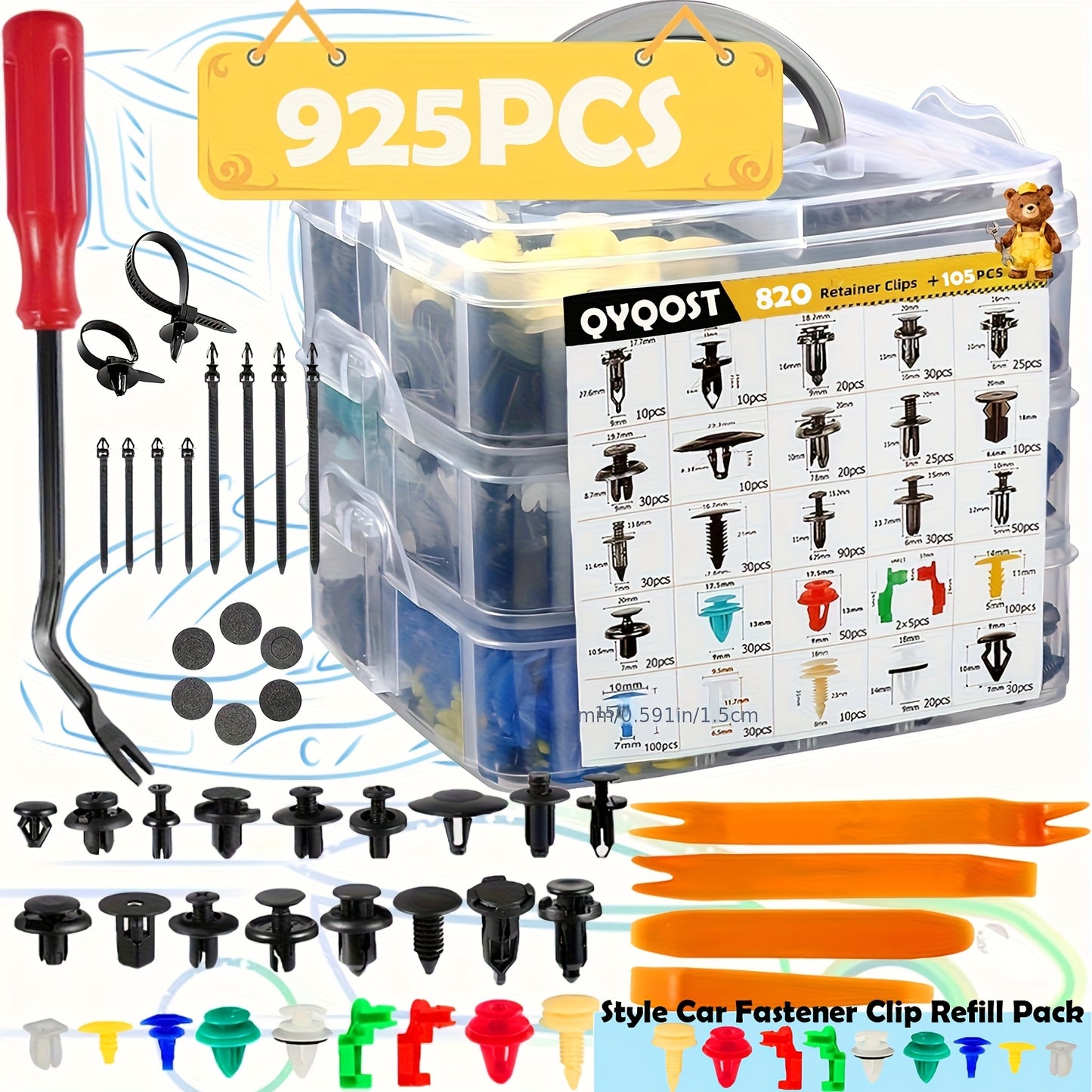 Car Body Fasteners Kit – Snap Rivets, Wing Expansion Screws & Willow Nails, Universal Automotive Retainer Clips for Car Body Panels, Bumpers & Trim (115 / 925 / 928 / 1275 pcs)