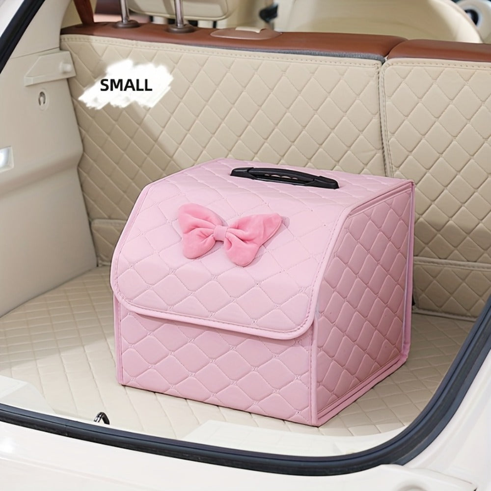Car Trunk Storage Box Foldable Faux Leather Organizer – High-Capacity 30L/35L Vehicle Cargo Box, Multi-Pocket Space-Saving Trunk Organizer for Women, Daily Use & Road Trips