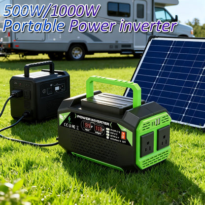 Power Inverter 500W/1000W DC 12V to AC 110V - Car Power Converter with LCD Display, 2 AC Outlets, 2 USB Ports & 2 Type-C, for Home, Car, RV, Camping & Outdoor Emergency Power