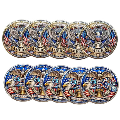 US 250th Anniversary Commemorative Coins 1776-2026 Set of 10 – America 250 Collectible Coins with Dual Historical Patterns, Patriotic Gift for History Fans & Collectors