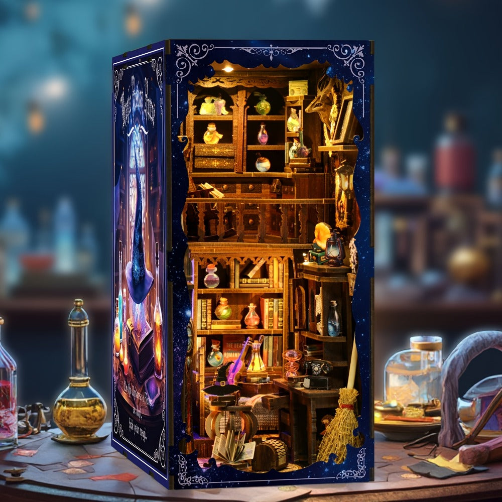 Book Nook Kit Magic House DIY Miniature Dollhouse Bookshelf Insert with LED Light – 3D Craft Kit for Adults & Teens, Unique Birthday Christmas Gift for Women Girls Book Lovers
