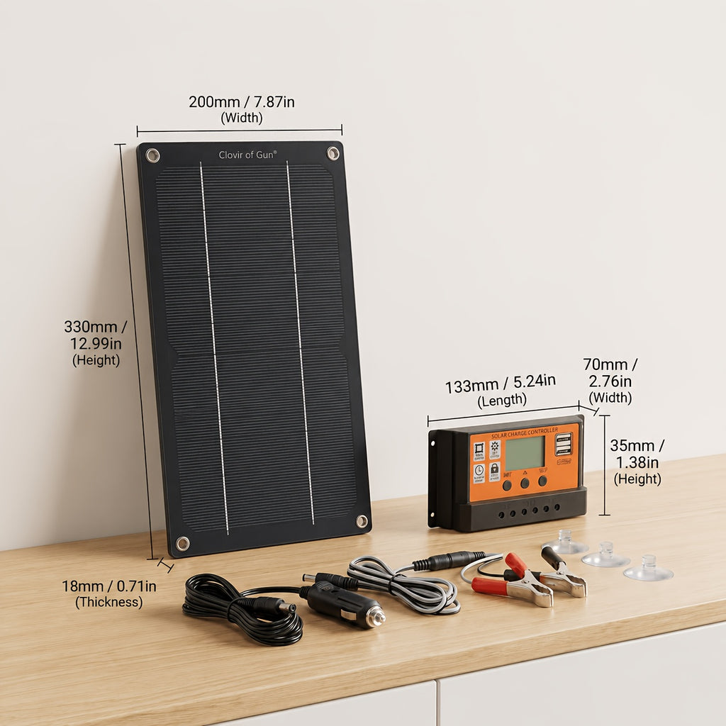Lightweight Portable Solar Panel, Fast-charging High-power Kit, Monocrystalline, with 100A Controller, Cord & Clamps, Stable In Low Temp, for RV, Boat, Car, Camera, 4-season Camping, Hiking, Emergency Off-grid Power, No Battery