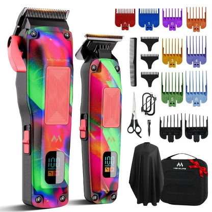 Professional Hair Clippers for Men – 7500RPM Cordless Barber Clipper Kit with Graffiti Metal Body, Zero-Gapped Adjustable Blade, 10 Color Guide Combs & Storage Bag, Fade Clipper for Home & Salon Use