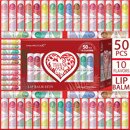 Fruit Flavored Lip Gloss Set 50 Pieces – Moisturizing Lip Balm Kit in 10 Colors, Hydrating Lip Care for Dry & Cracked Lips, Day & Night Use, Holiday Gift Set for Women & Girls