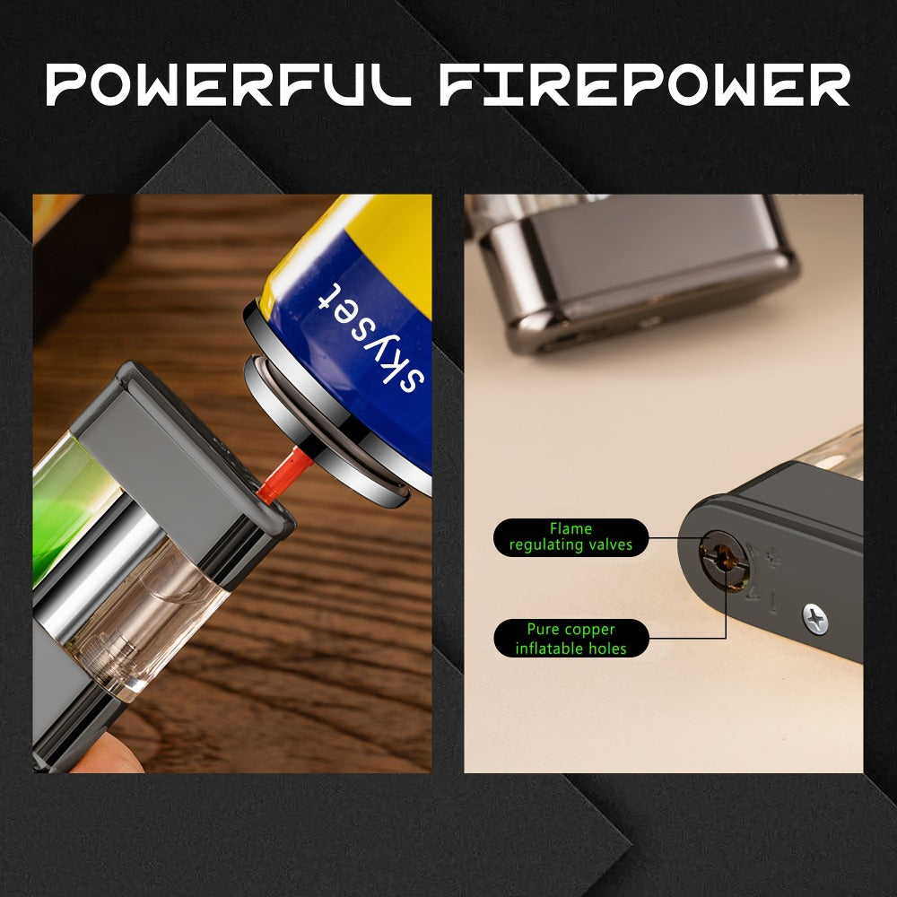 Green Flame Metal Lighter Windproof – Refillable Butane Gas Lighter with Adjustable Flame, Fuel Window & Rocker Arm Ignition, Cool Multifunctional Lighter for Outdoor Camping BBQ Cigars (No Butane)