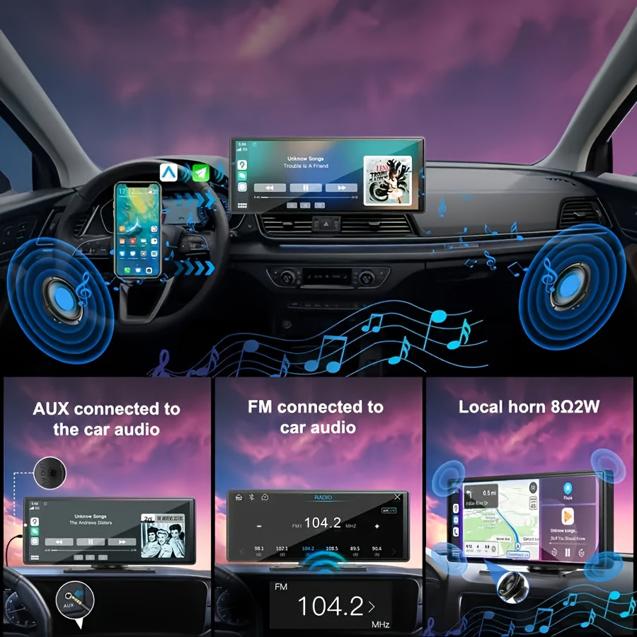 10.2-Inch Large Car Screen, Ultra-Clear. Supports BT Wireless to Phone for Carplay/Android Auto. Has Reversing Assistance, Music/Vid Entertainment, Navigation, Call Answering. Ideal for All Cars Like Sedans, Off-Roaders, Suvs, Rvs, Without Battery
