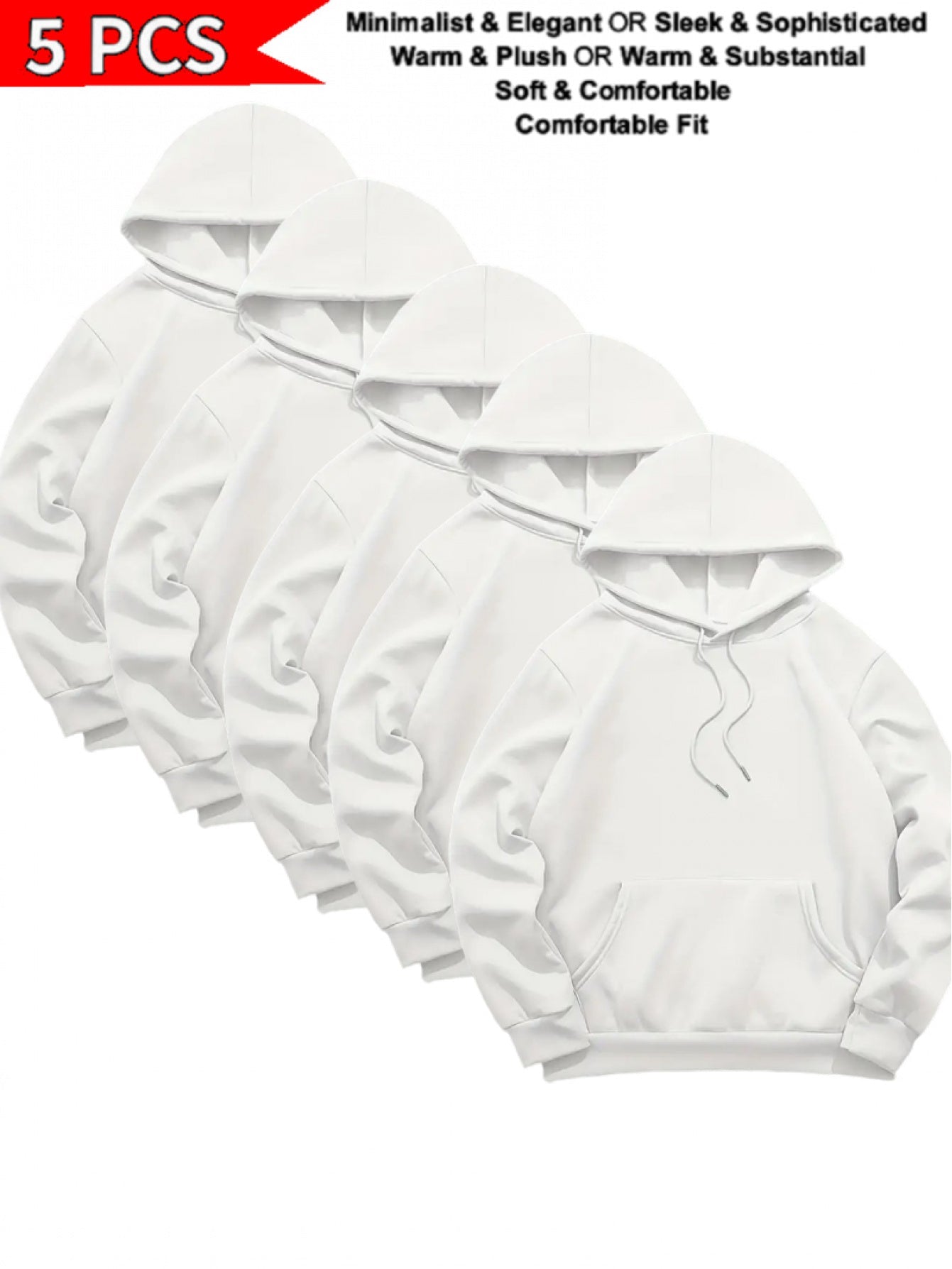 Men's Solid Color Hoodies - 5-Pack Pocket Sweatshirts
