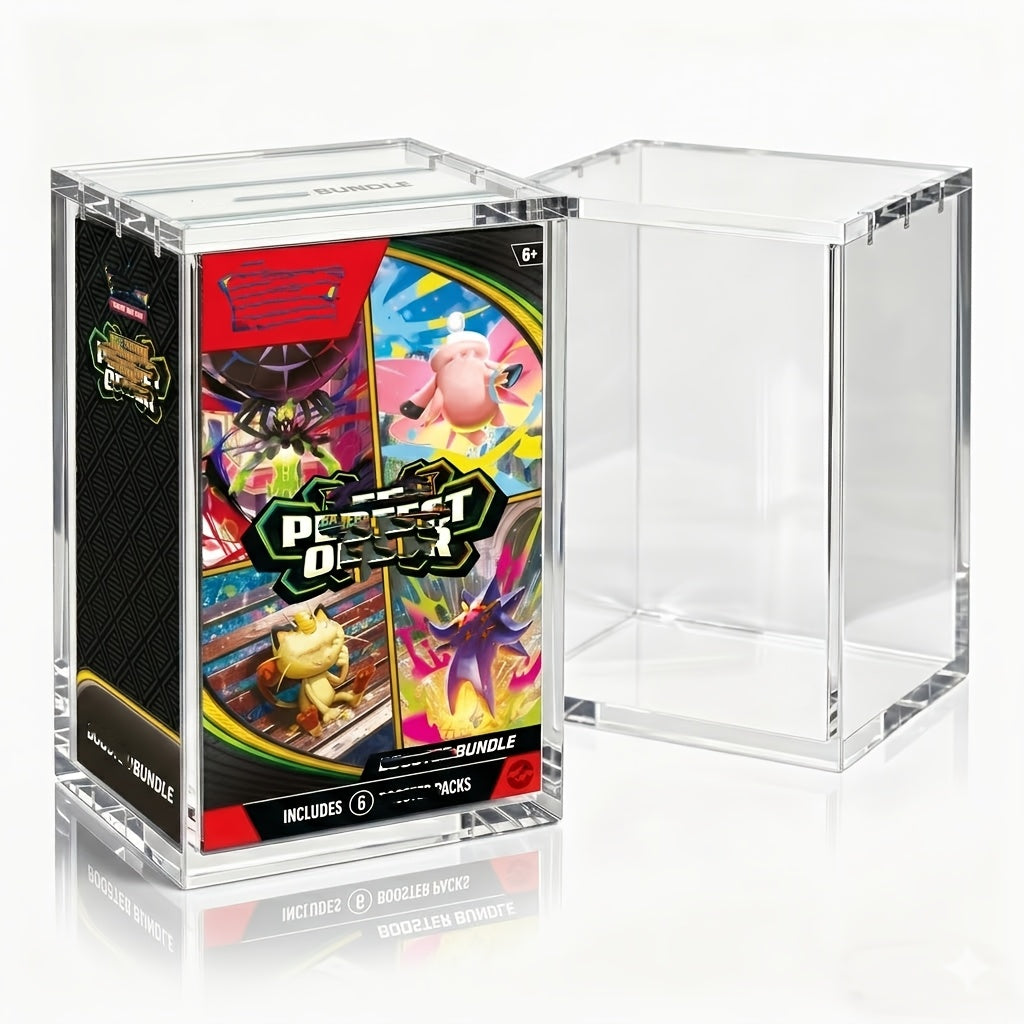 Acrylic Display Case for Pokemon Booster Bundle – UV Protection Magnetic Clear Protective Box for Scarlet Violet, Prismatic Evolutions, 151, Paldean Fates 6-Pack Bundles, Standard & Mega Evolution Fit, 1 or 2 Pack