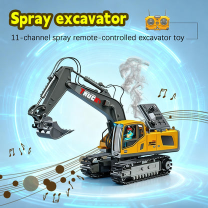 RC Excavator Toy 1:24 Scale 2.4GHz 9-Channel Remote Control with Alloy Metal Cap Lights & Sound Rechargeable Battery – Construction Truck for Boys Ages 6+ Birthday Christmas Gift Multiple Colors