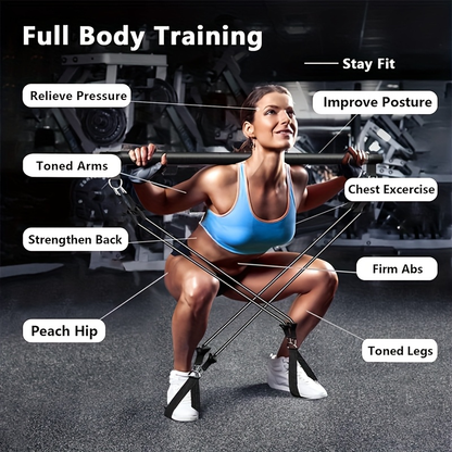 Resistance Band Pilates Bar Kit 8-Piece – 150LB Bands, Ankle Straps & Drawstring Bag, Portable Home Gym Fitness Set for Full Body Workout for Men & Women
