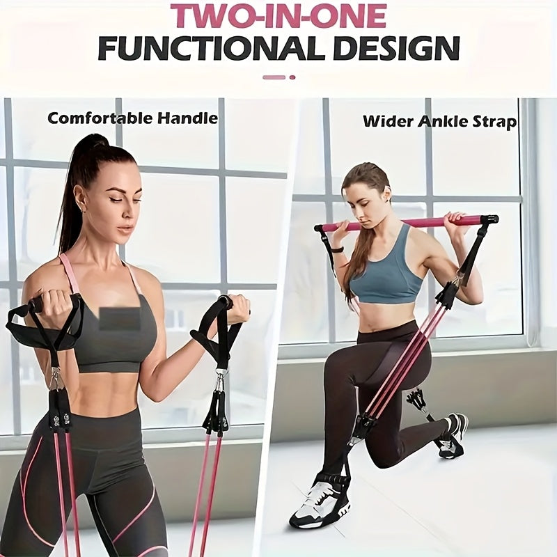 Resistance Band Pilates Bar Kit 8-Piece – 150LB Bands, Ankle Straps & Drawstring Bag, Portable Home Gym Fitness Set for Full Body Workout for Men & Women