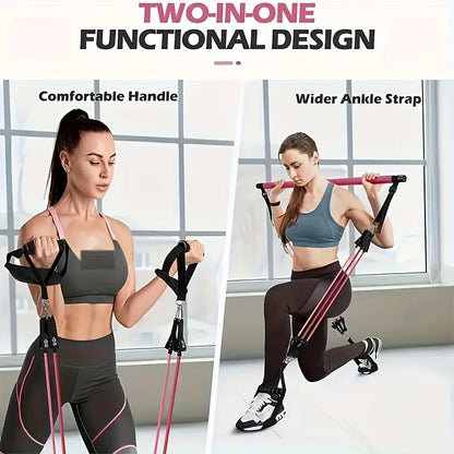 Resistance Band Pilates Bar Kit 8-Piece – 150LB Bands, Ankle Straps & Drawstring Bag, Portable Home Gym Fitness Set for Full Body Workout for Men & Women
