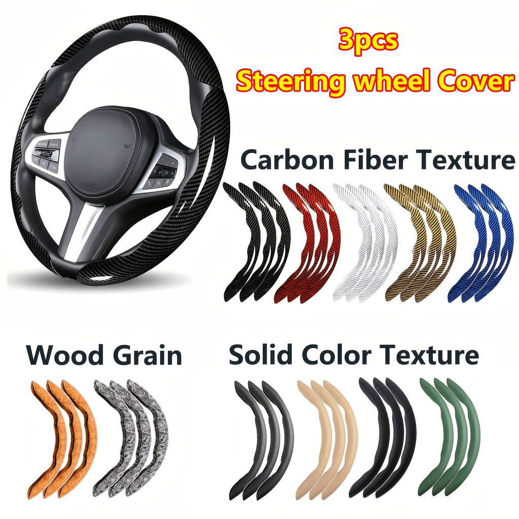 3pcs Carbon Fiber Car Steering Wheel Cover Anti-Skid Segmented Steering Wheel Protector Universal Carbon Fiber Steering Wheel Cover High-Grip ABS Resin Snap-On Design No Inner Circle Sleek Automotive Steering Wheel Protection