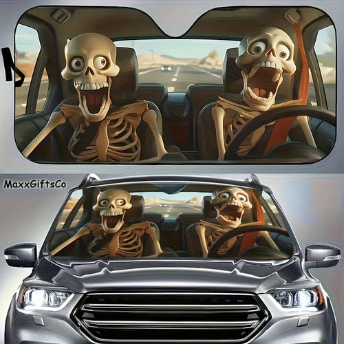 1pc Skull Pattern Car Windshield Sunshade - Front Window Sunshade with 4 Suction Cups, Universal Design, Effectively Keeps The Car Cool